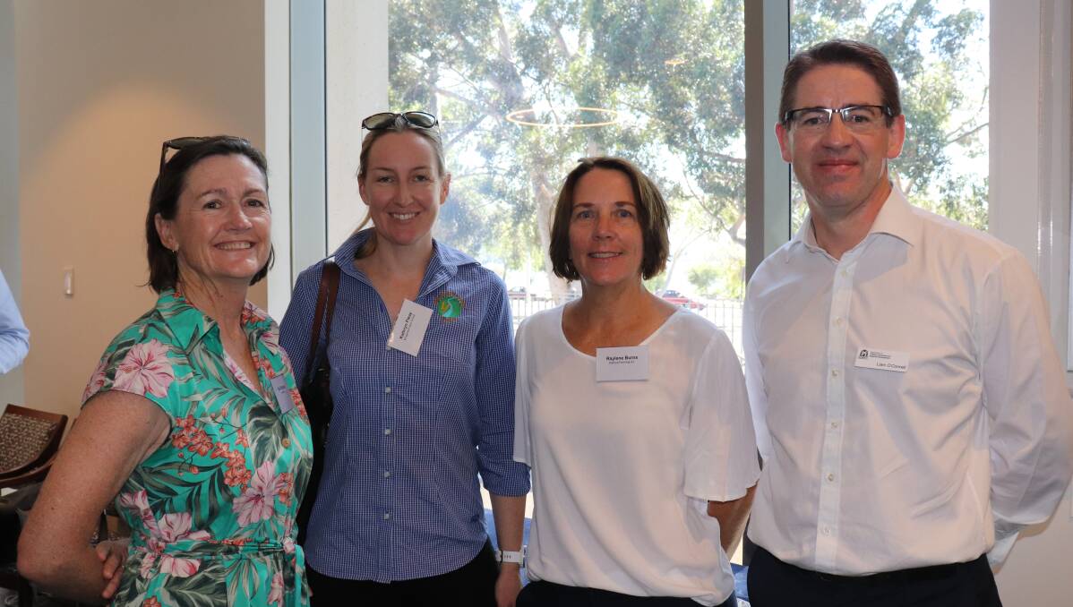 Gail Stubber (left), WA Hemp Growers Co-operative executive officer Kathryn Fleay, Mingenew Irwin Group chief executive officer, Mingenew farmer Raylene Burns and Liam O'Connell, Department of Primary Industries and Regional Development executive director.