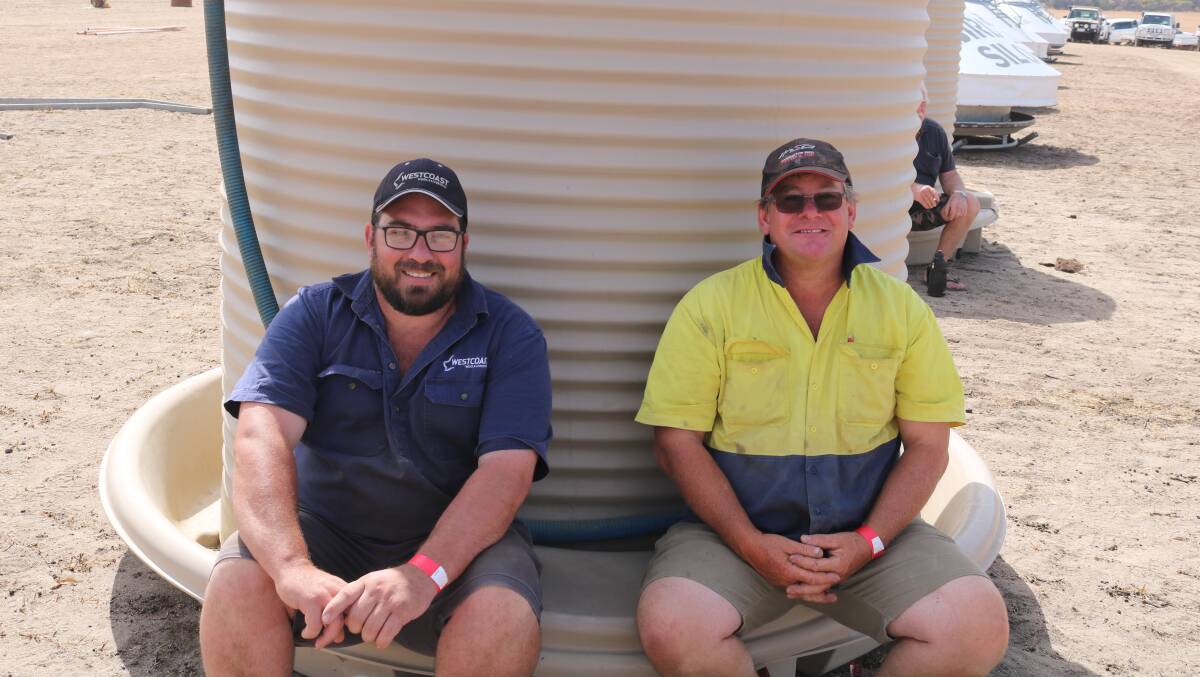 Westcoast Wool & Livestock Narrogin's, Adrian Dabinett (left) and Peter Bradford, Yilliminning, found a comfy place in the shade.