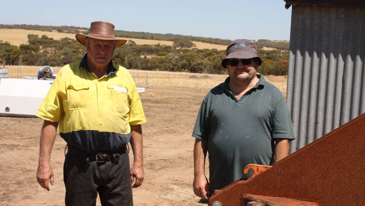 Colin Wilkins (left) and Larry Smith, both from Kellerberrin attended the Meckering Clearing sale.
