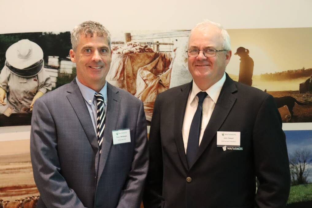 WAFarmers chief executive officer Trevor Whittington (left) and president John Hassell at the annual general meeting last Friday.