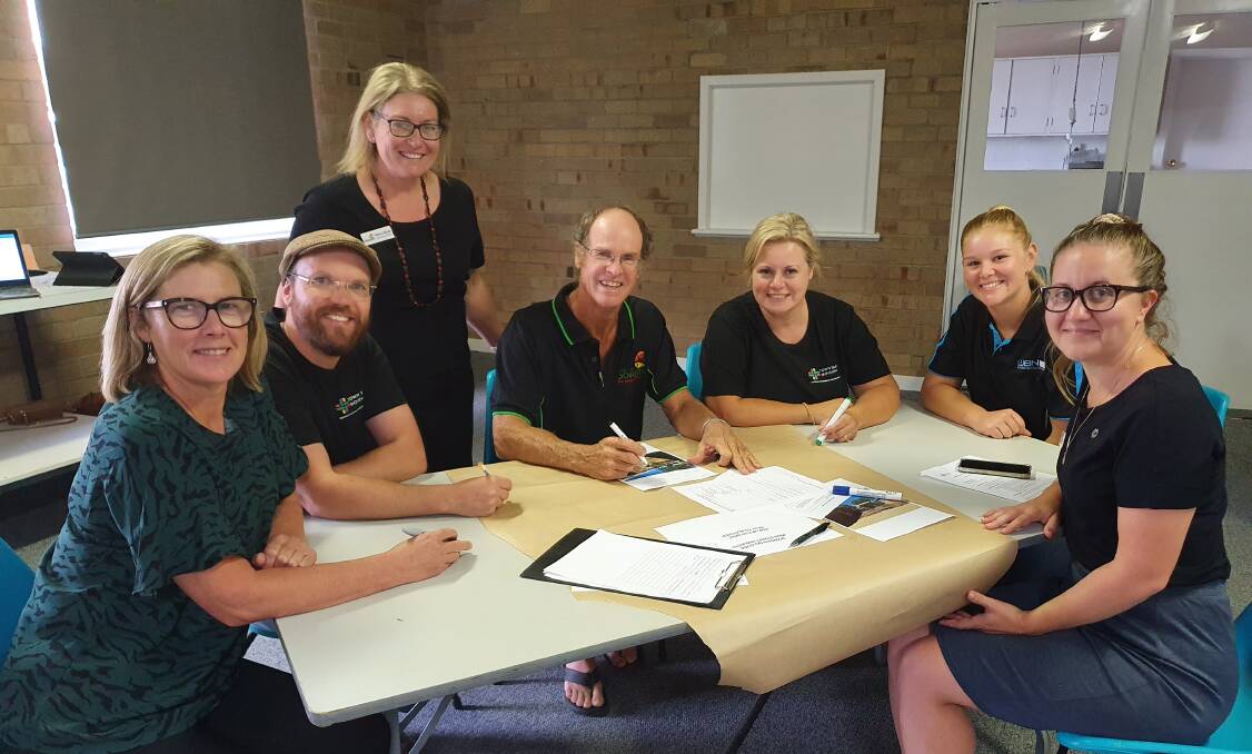  Two local community workshops were held last week to formulate some ideas for the Town Team Movement event the 'Dowerin Do-Over'. Dowerin CRC manager Sonya Ralph (left), Town Team Movement co-founder Jimmy Murphy, Shire of Dowerin chief executive officer Rebecca McCall, Shire of Dowerin president Darrel Hudson, Town Team Movement town team builder Kylie Elsegood-Smith, WBN membership services manager Angela Ryan and Shire of Dowerin community development officer Ashlee Banks.