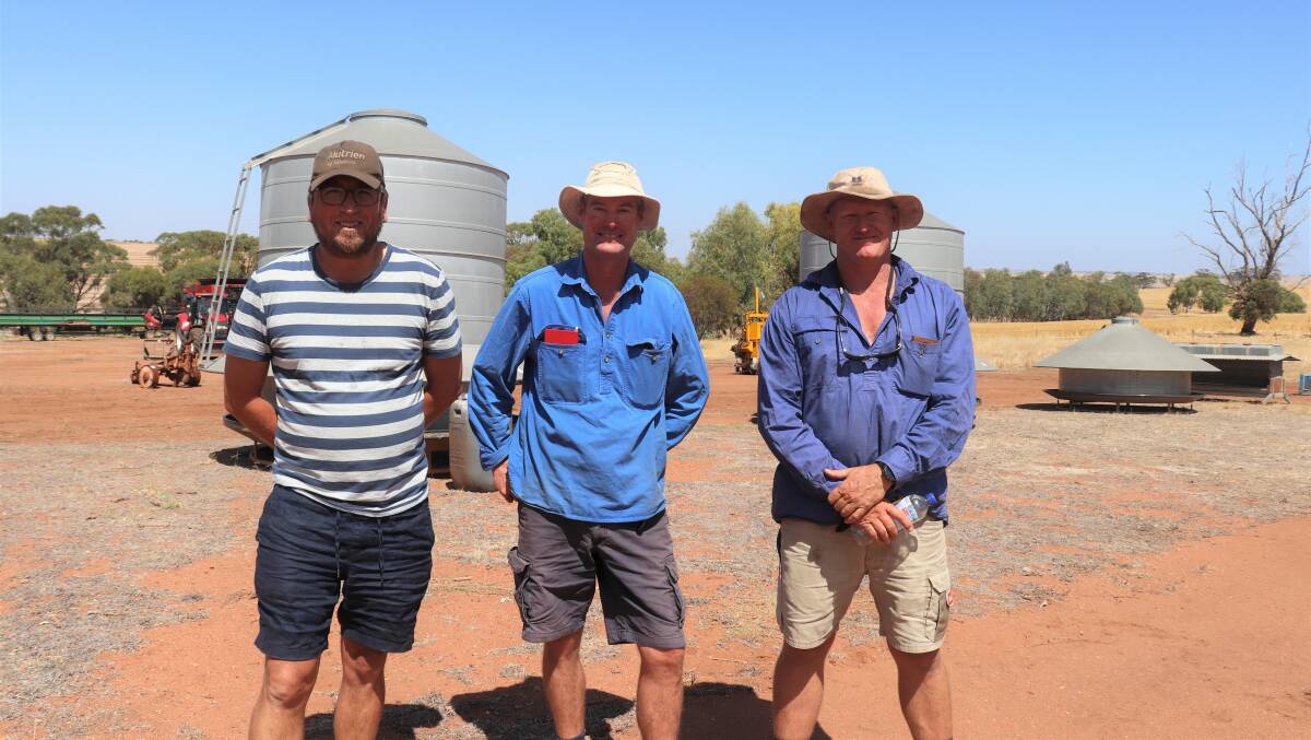 Vendor Peter Roe (centre), with Stuart Witham, Tambellup and Jeremy Humphris, Beaufort River.