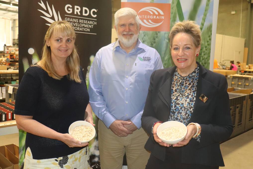 InterGrain chief executive officer Tress Walmsley (left), GRDC managing director Tony Williams and Agriculture and Food Minister Alannah MacTiernan at the official announcement of the National Oat Breeding Program at InterGrain's head office in Perth last Thursday