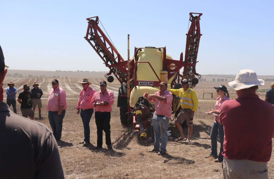 The Elders team in front of a Hardi Navigator boomsprayer which sold for $6000 to LC & HM Hamersley, Walkaway.