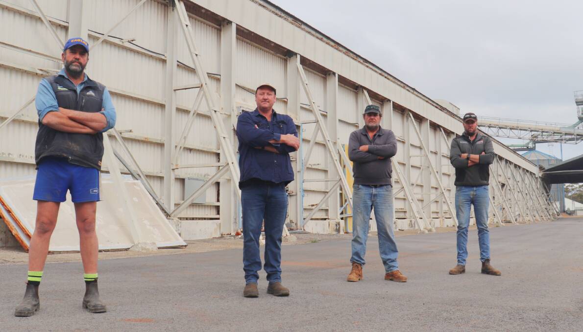 Bolgart growers Julian McGill (left), Chris Edmonds, Brant Guthrie and Bevan Clarke are disappointed in CBHs decision to permanently close their local receival site.