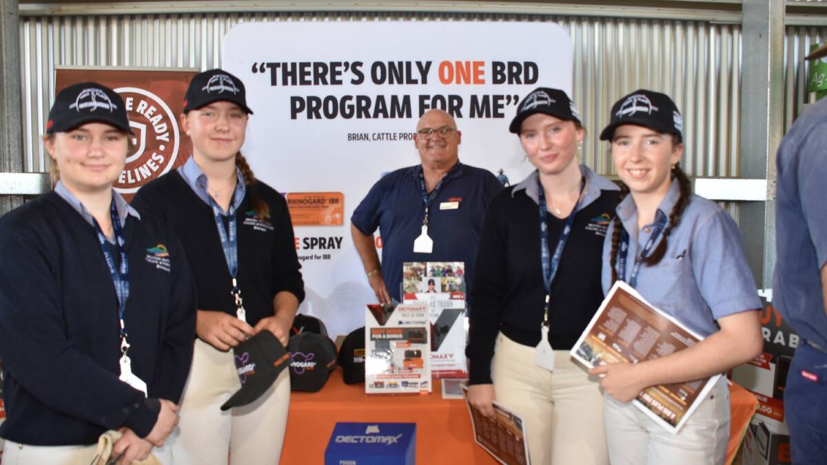 Zoetis representative Ben Fletcher with WA College of Agriculture Denmark students Jade Erasmus (left), Heidi Walter, Samantha Wimpenny and Ayla McMaster. Mr Fletcher gave a presentation to the students competing in the schools challenge about vaccines which they were later quizzed on.