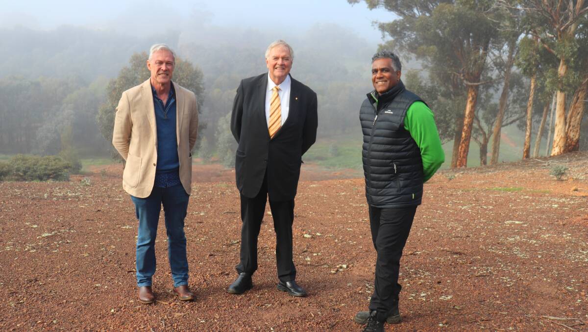 NLE chief executive officer Alan Beattie (left), Governor of Western Australia Kim Beazley and Beverley farmer and NLE chairman Oral McGuire.
