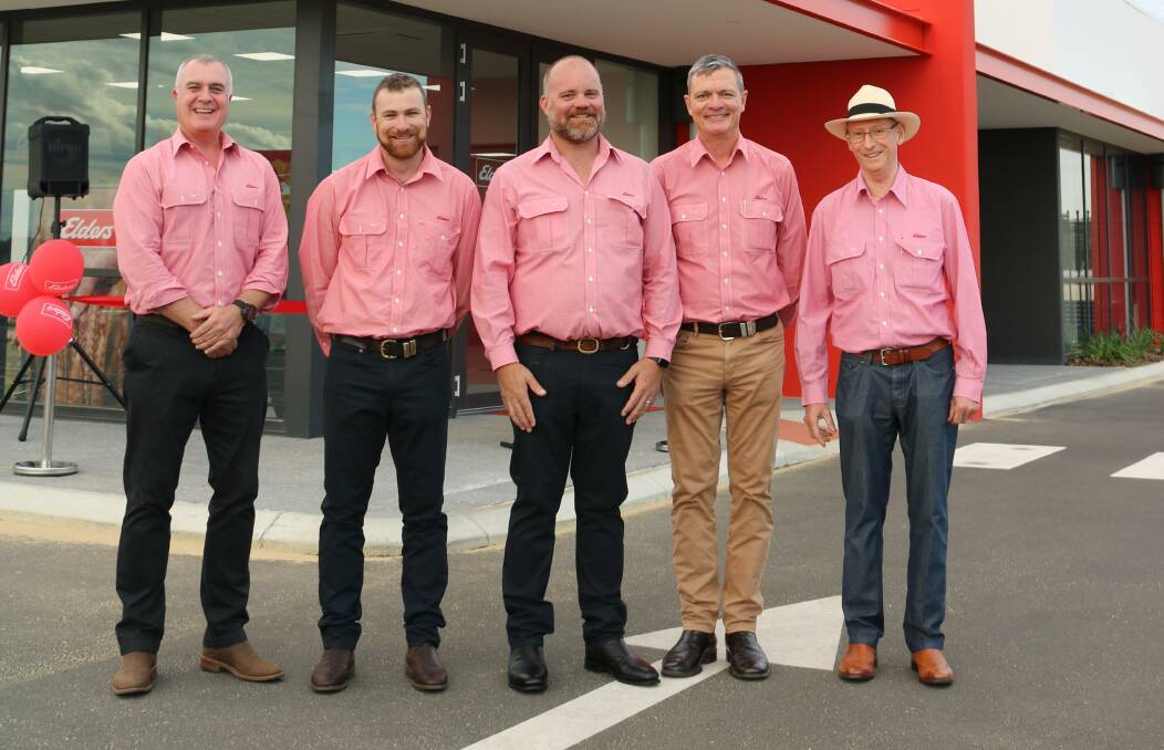 Part of the Elders team that were instrumental in bringing the new state-of-the-art Elders Muchea branch to fruition were WA State general manager Nick Fazekas, (left), Muchea branch rural products manager, Alan Barry, Muchea and Midland branch manager Michael Sala Tenna, State finance and operations manager Shayne Paskins and project manager co-ordinator John Gilmour.