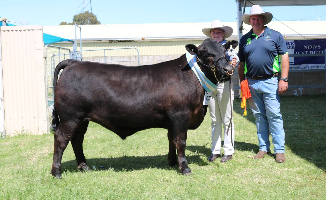 The WA College of Agriculture, Denmark, Inlet Views, was awarded the reserve champion extra heavyweight title for this 548kg Limousin-Angus cross steer held by student Hayley Keam, Albany with college agriculture training officer, Brad Seib.