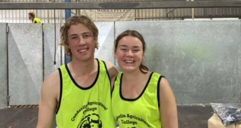 Ms Crossen and fellow year 12 student Jack Waters at the WA College of Agriculture, Cunderdin, shearing and wool handling competition in September, 2021.