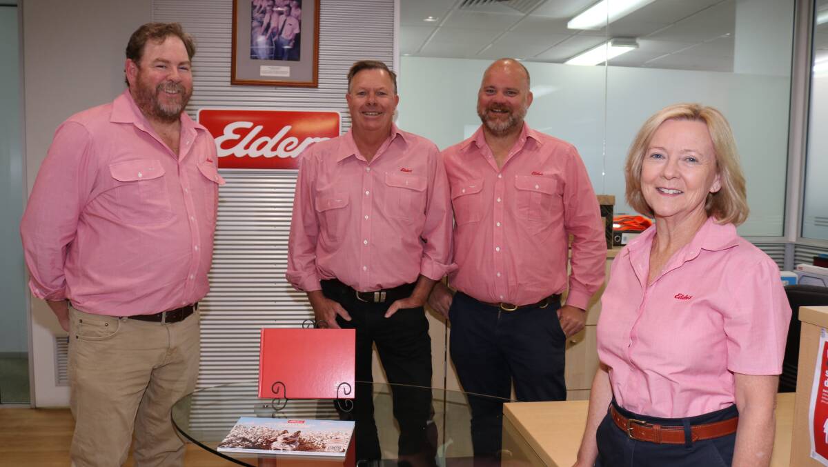 Elders newly-appointed territory sales manager for wool and livestock Brad Groves (left) with senior livestock support, Graham Curry, Muchea and Midland branch manager Michael Sala Tenna and senior sales support officer Janet ODonnell.