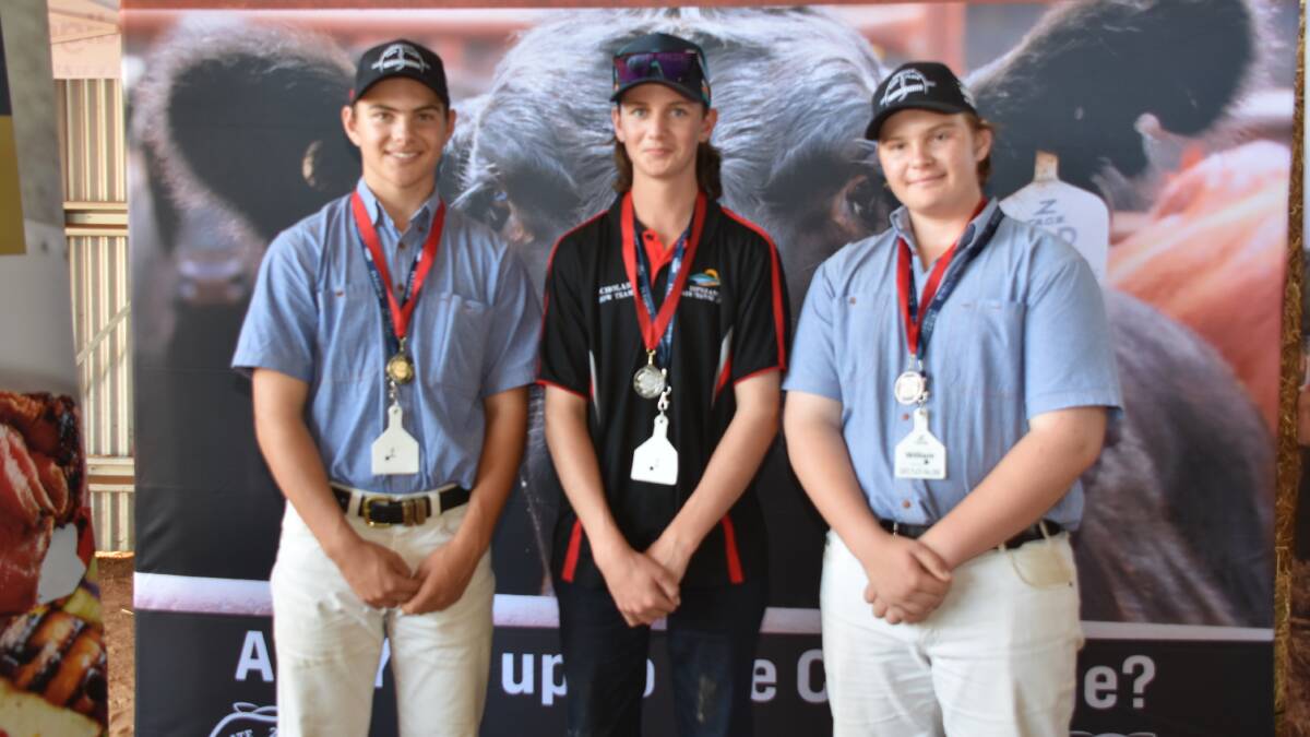 Taking out the awards in the livestock handling section of the schools challenge were first Adyn Reid (left), WA College of Agriculture Denmark, second Zain Mortley, Esperance Farm Training Centre and third William Reid, WA College of Agriculture Denmark.