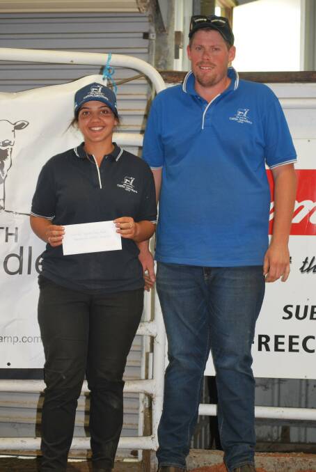 Lachlan Fry congratulated the WAYCHC highest dairy achiever award winner Lydia Angi.
