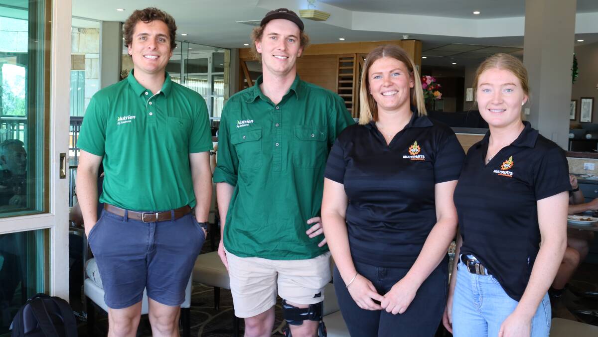 Representing a cross section of the State were Kieran Zilm (left), Albany and Jesse Rowe, Geraldton, with fellow agronomists Jaimee Newman and Emma Naisbitt, QFH MultiParts, Katanning.