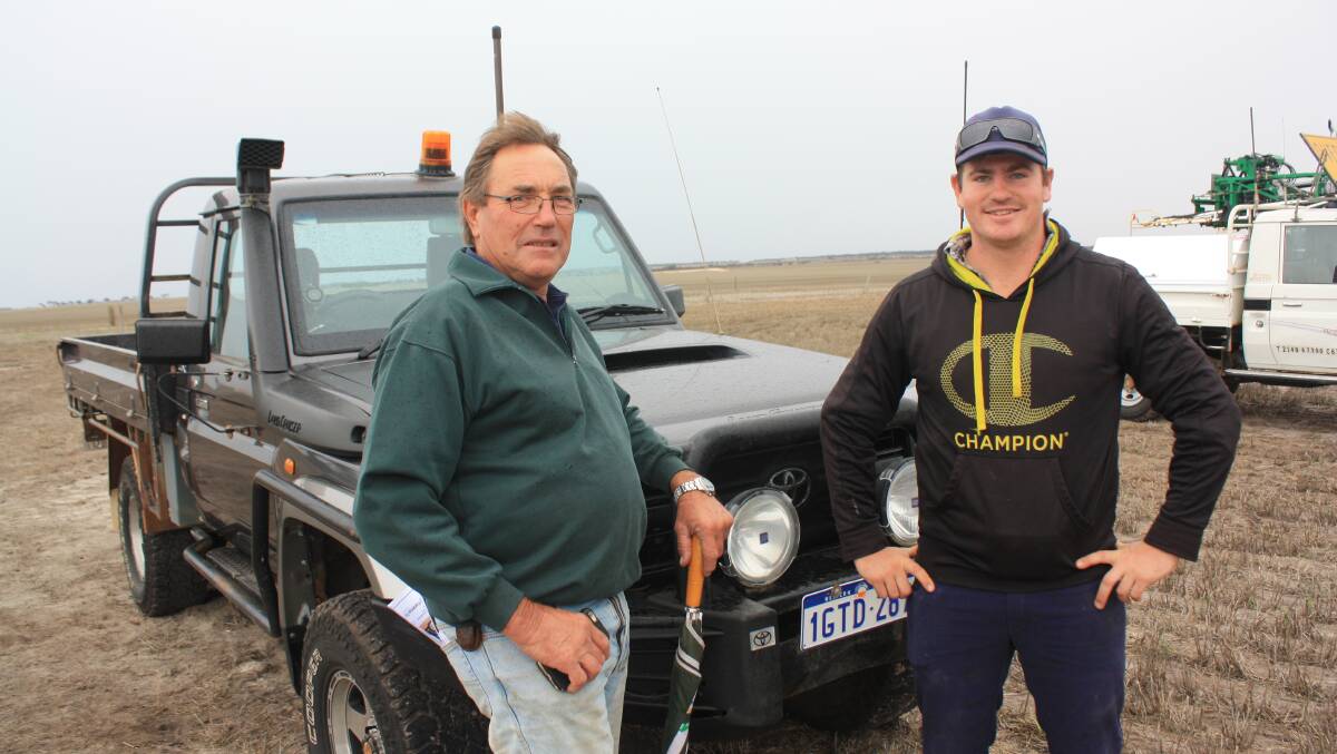 Murray Bowman (left), Tambellup and Dean Hislop, Jerramungup, next to a 2012 Toyota Landcruiser ute (275,617 kilometres) which was passed-in when bidding failed to proceed beyond $30,000.