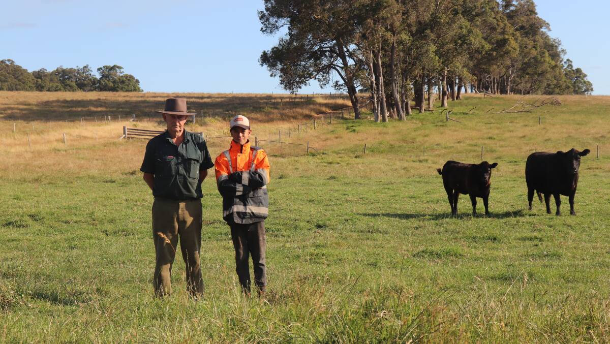 Jim Fox and son James on the family's Pemberton property. The Fox family run 200 Angus breeders and are looking to increase to 400 breeders in the coming years.