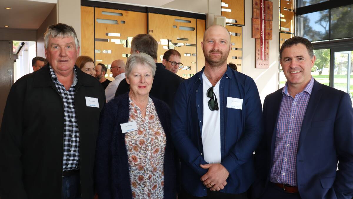 Brian (left) and Julie Keding, Gairdner, caught up with Ben Stanich, Pingrup and Australian Farm Institute executive director Richard Heath at last week's Rural Bank function.
