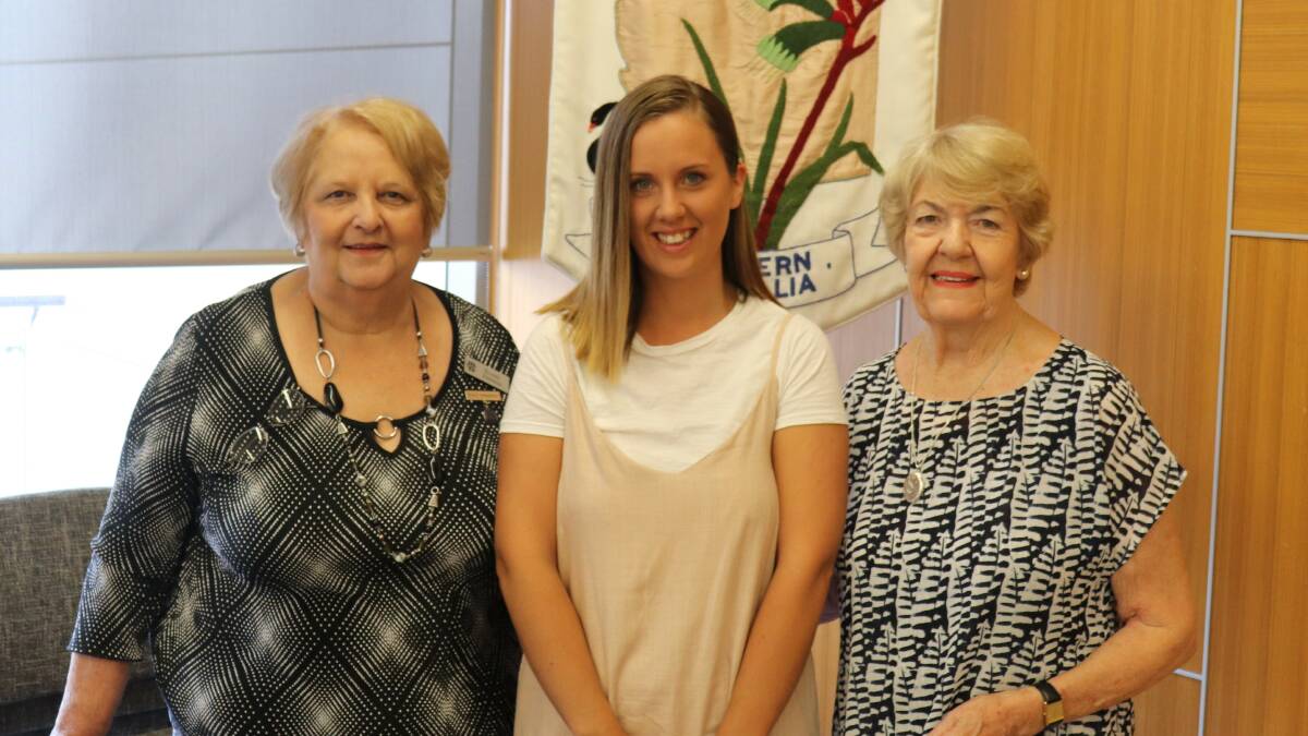CWA of WA president Elaine Johnson (left) with the 2020 CWA-CTA Henderson Field Scholarship winner Ashley Goad, Carnarvon and Commercial Travellers Association of WA representative Kay Weir.