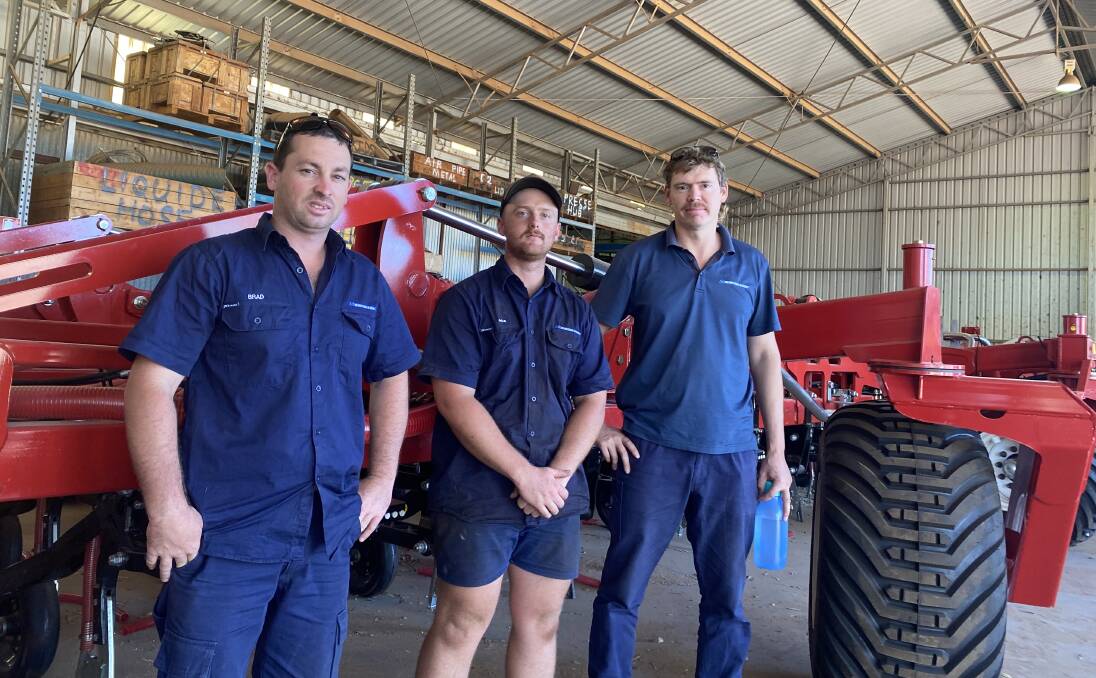 The Moora service team of service manager Brad Chester (left), workshop foreman and superviser Jake Fisher and newly-appointed regional technical support officer Callum Simpson.