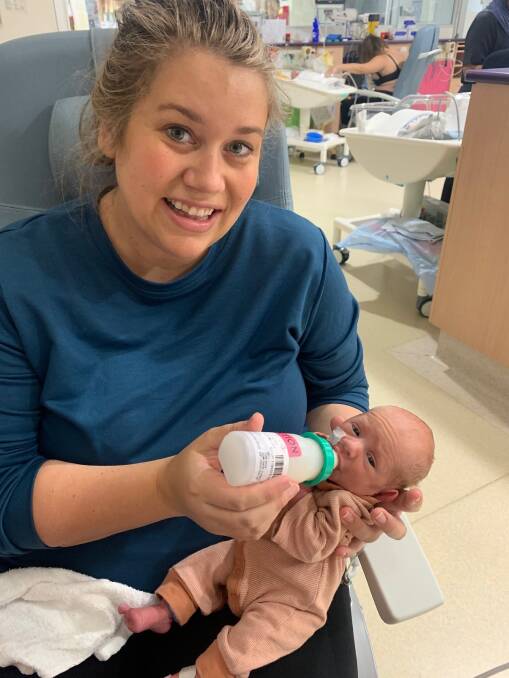 Tori Kopke, Merredin, feeding her newborn son, Houston, at the neonatal intensive care unit. Houston is now 11 months old and is thriving.