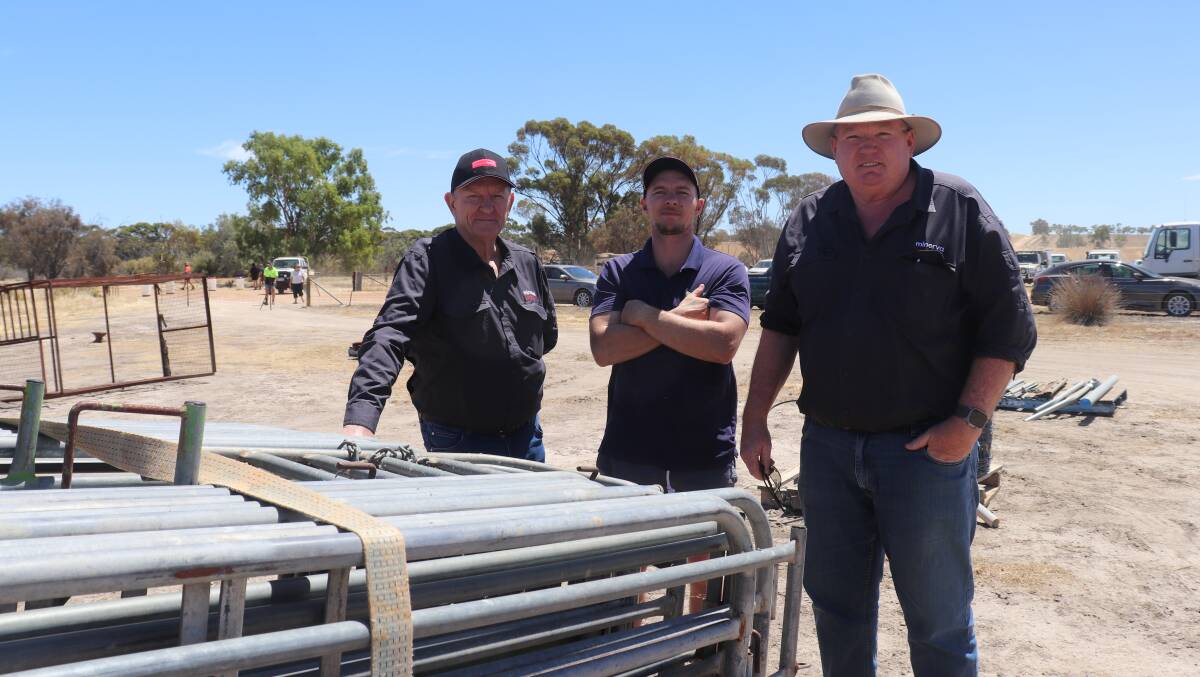 Peter Stove (left), Cody OBrien and Harold Sealy, all from Minerva Foods, which has sheepmeat processing plants near Tammin and Esperance, attended the sale.