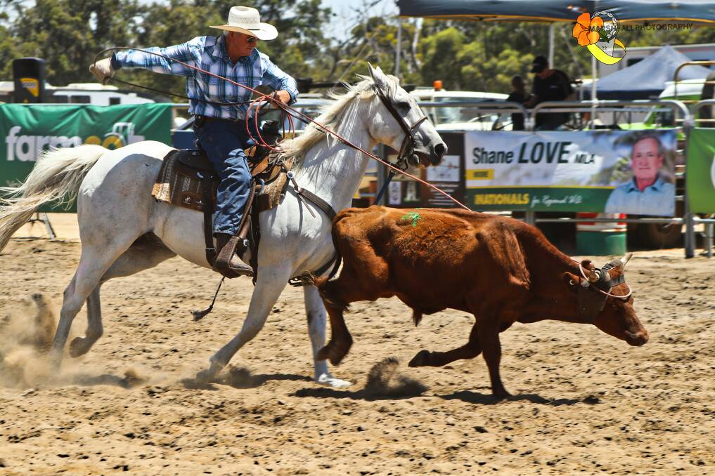 Grant Edwards successfully lassooing a bull. Photo by Marsh-All Photography.