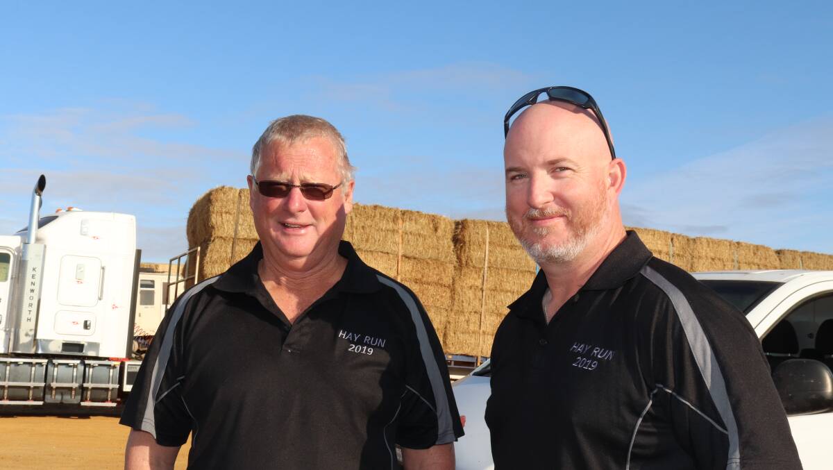 Snapped before the big departure were hay run drivers Graeme 'Perksy' Perks (left), farmer, Grass Patch and Damon 'Damo' Lawrence, Albany.