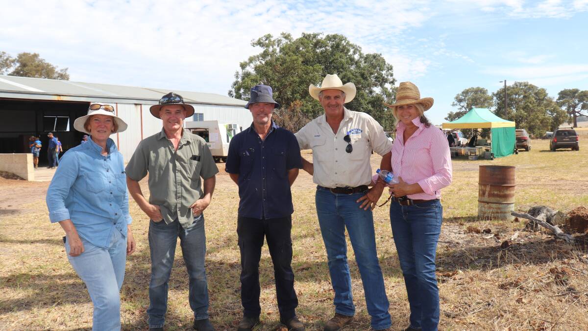 Redford siblings Carol (left), Kenneth and farm manager James with Rodney and Heather Watters, Watters Cattle Transport, who trucked cattle for the Redford family.