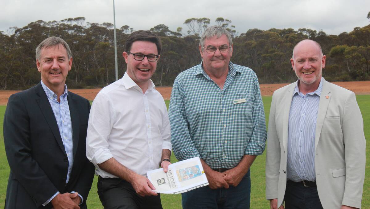 Member for Roe Peter Rundle (left), Federal Agriculture Minister David Littleproud, Esperance Biosecurity Association committee member Basil Parker and The Nationals WA agriculture spokesman Colin de Grussa at Ravensthorpe last week where Mr Littleproud announced a funding injection to extend the State Barrier Fence.