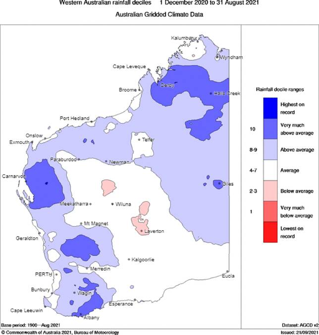 A dry spring for much of the State and frost in some areas have led to WA's crop being pinched of a record tonnage. Graphs by the Bureau of Meteorology.