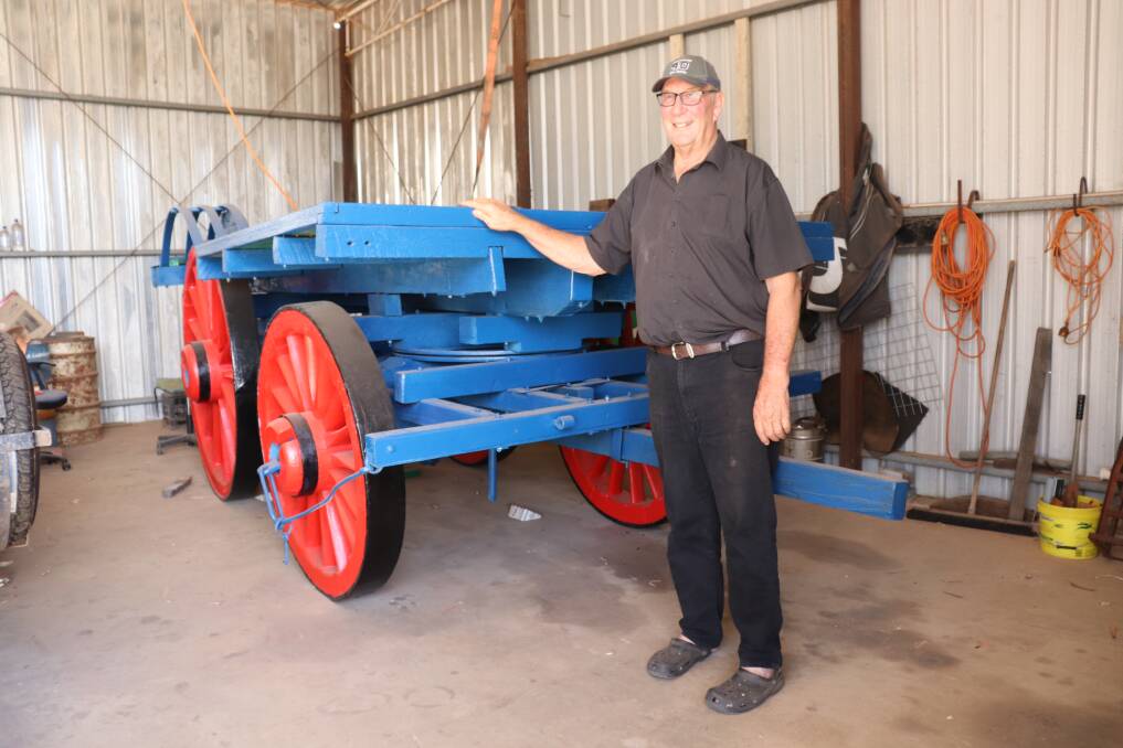 Neil Gill, Brookton, with a horse-drawn wagon which originally came from Narembeen and took 18 months to restore.