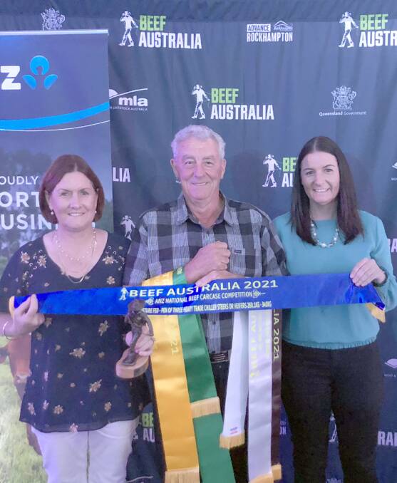 Christine (left), John and Lisa Bendotti, G & B Bendotti, Pemberton, with their awards they won at this year's ANZ National Beef Carcase Competition after the results were announced at Beef 2021 at Rockhampton last week.