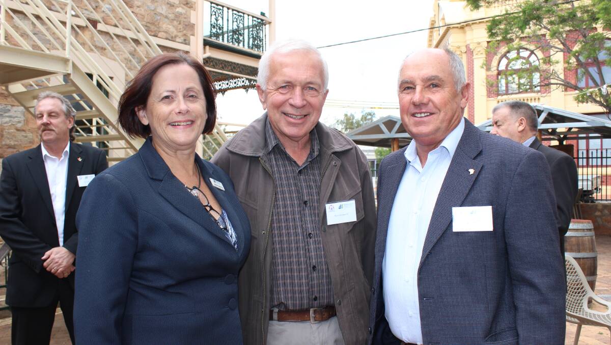 'Wendy from the Wheatbelt', retiring Wheatbelt Development Commission (WDC) chief executive officer Wendy Newman with WDC community board member Ross Ainsworth and former State sport and recreation, racing and gaming minister now Regional Development Australia (RDA) Wheatbelt committee chairman Terry 'Tuck' Waldron who is a colleague, as Ms Newman is also on the RDA Wheatbelt's board.
