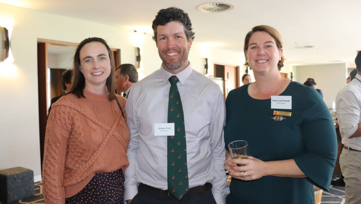 Jacinta (left) and Andrew Todd, who was a 2020 scholar, with another 2020 scholar Paula-lee Pownell, West Coolup. The 2020 Nuffield scholars have been unable to do their study tours.