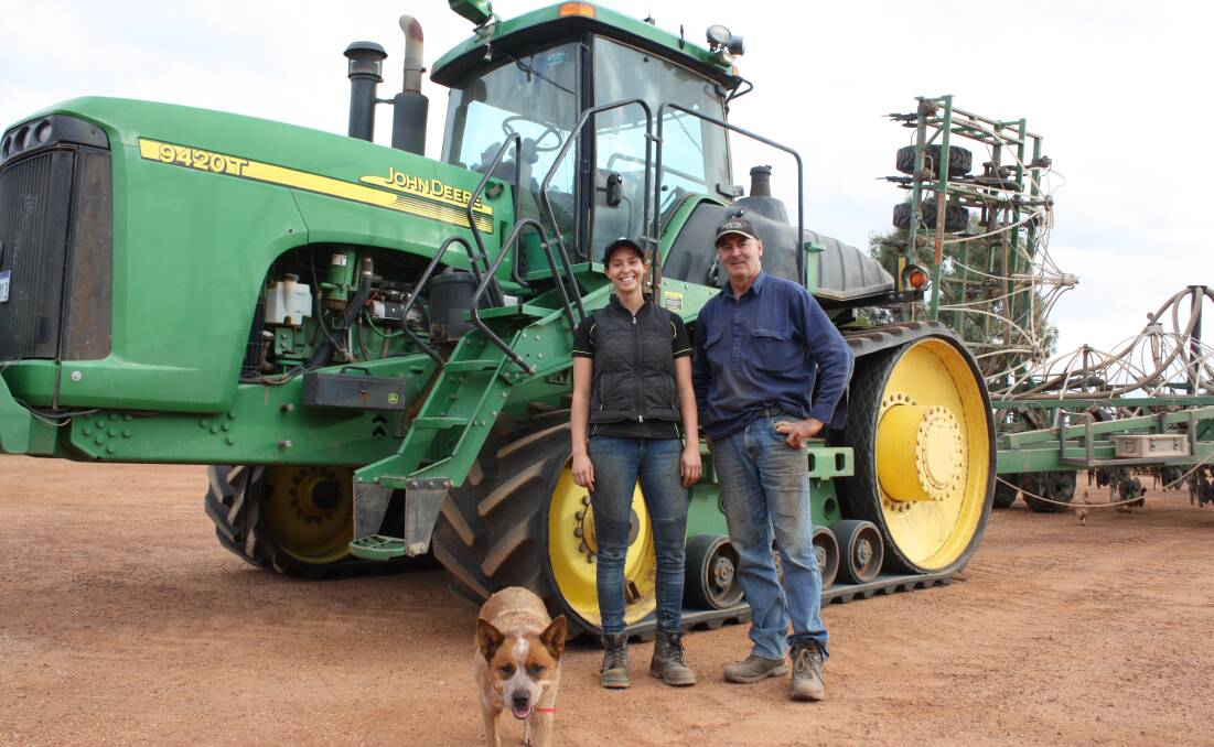 WAFarmers' newest and youngest director, Jessie Davis, pictured with her father Murray Dixon on farm where they have begun this season's cropping program.