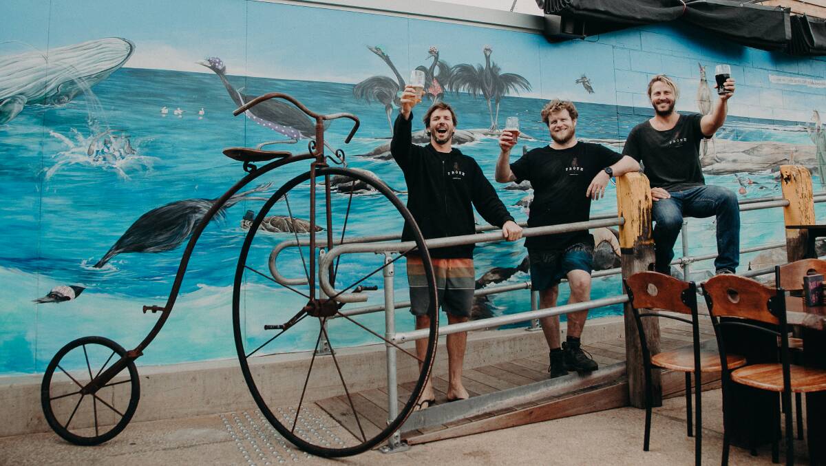 The original location in Exmouth was the brainchild of Perth raised lads Pete Firth (right) and Phil Gray (left), alongside their Canadian pal Tyler Little (centre), who is the head brewer. Photo by Littlewave Photography.