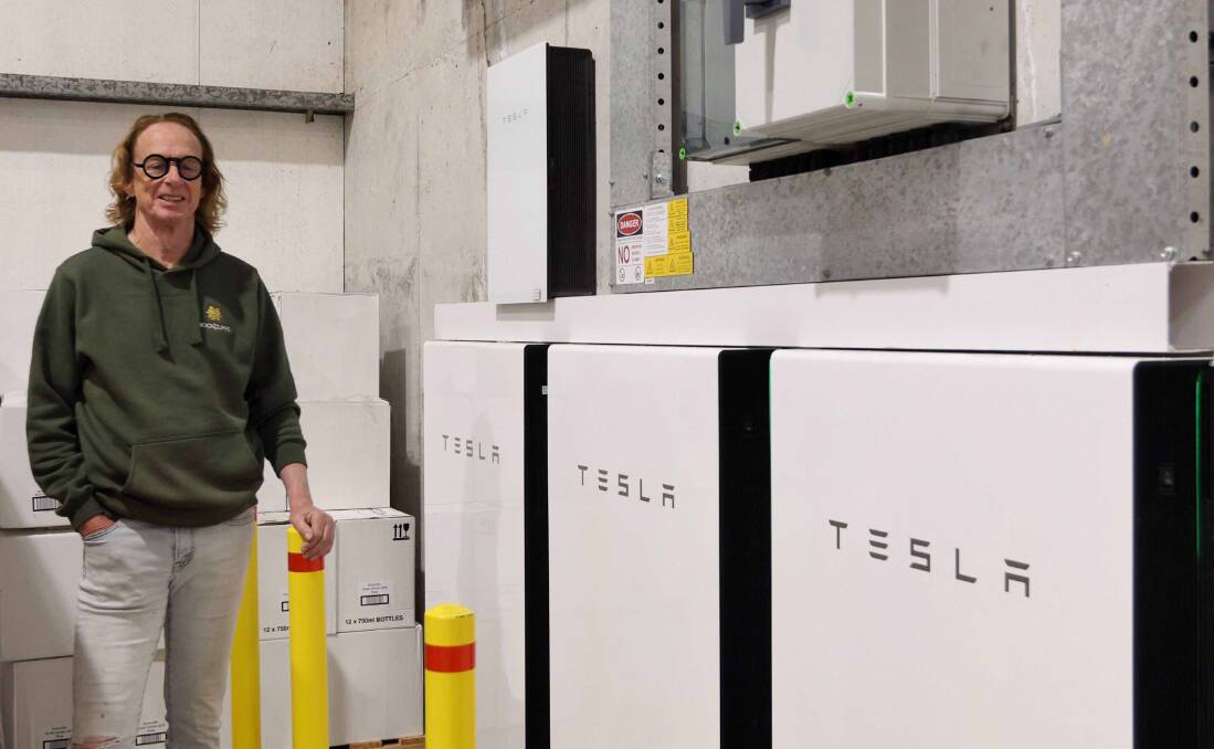 Rockcliffe owner Steve Hall with the Tesla lithium batteries. 