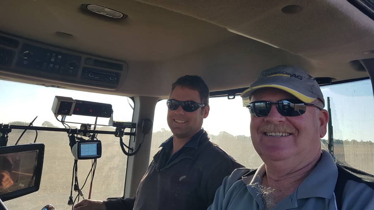 Darren and Ray inspect the compact 7500 seed rate controller in the cab of the family's Case Steiger 500 tractor. It features a 4.8-inch colour touch screen and unique 'Tile' and 'Tab' layout.