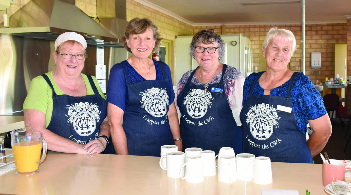 Woodanilling CWA ladies Margaret Cook (left), Patricia Buick, Pauline Edgcumbe and Marj Winstanley do their share to ensure patrons are well fed during Wagin Woolorama.
