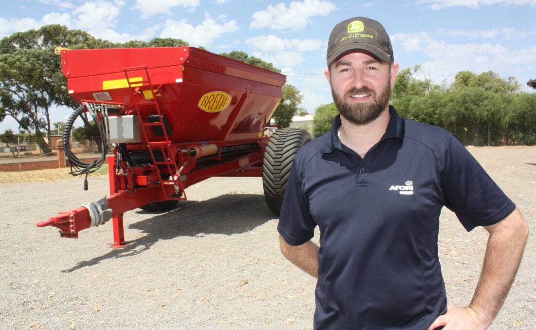  Like everybody else, AFGRI Equipment Geraldton salesman Jason Perry is waiting for the rain. Which gave him time recently, to give Torque a walk-around a new Bredal K85 variable rate-ready spreader. AFGRI took on the franchise last month and Jason, well, he likes spreading the news. See story.