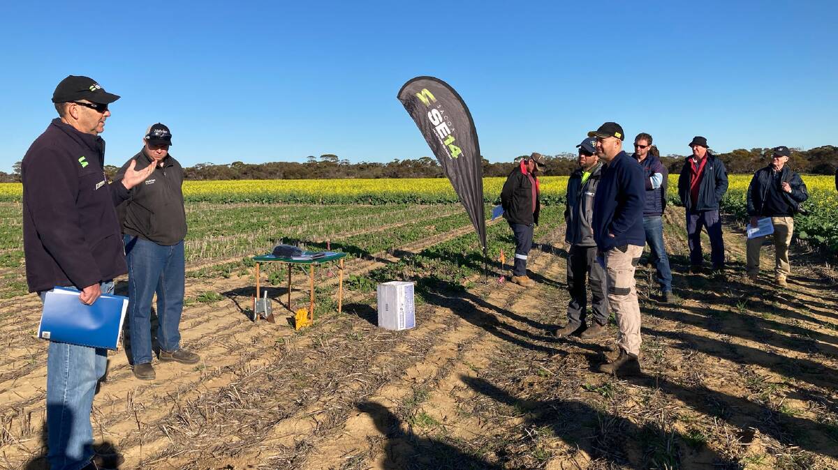Eastern Wheatbelt growers tune-in to hear the latest research on the use of the SE14 soil moisture and retention agent from SACOA at a trial site near Merredin.