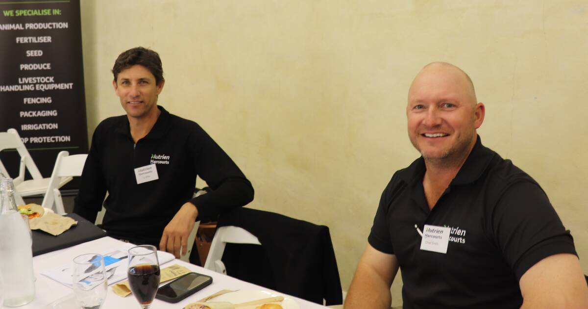 Enjoying lunch were sales representatives Ty Miller (left), Wickepin and Chad Smith, Geraldton.