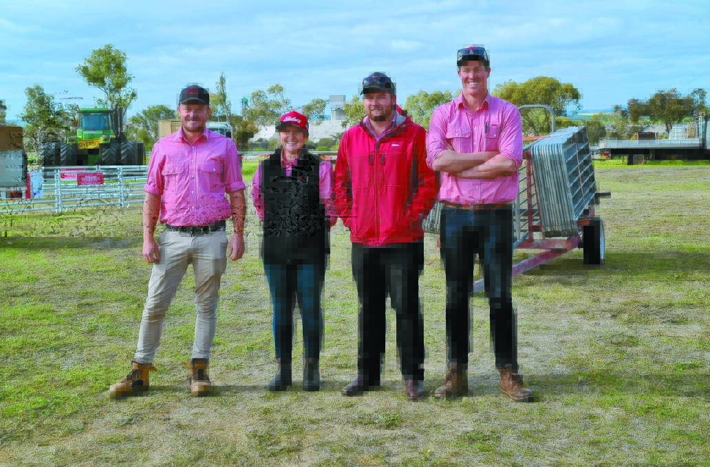 The team from Elders came in second place at the McIntosh & Son Mingenew Midwest Expo Young Farmer Challenge. Competing in the team were Gerladton livestock agent Brendan Millar (left), Mid West district wool manager Breanna Hayes, Coorow branch manager Jake Comley and livestock and wool agent sales Tom Page.