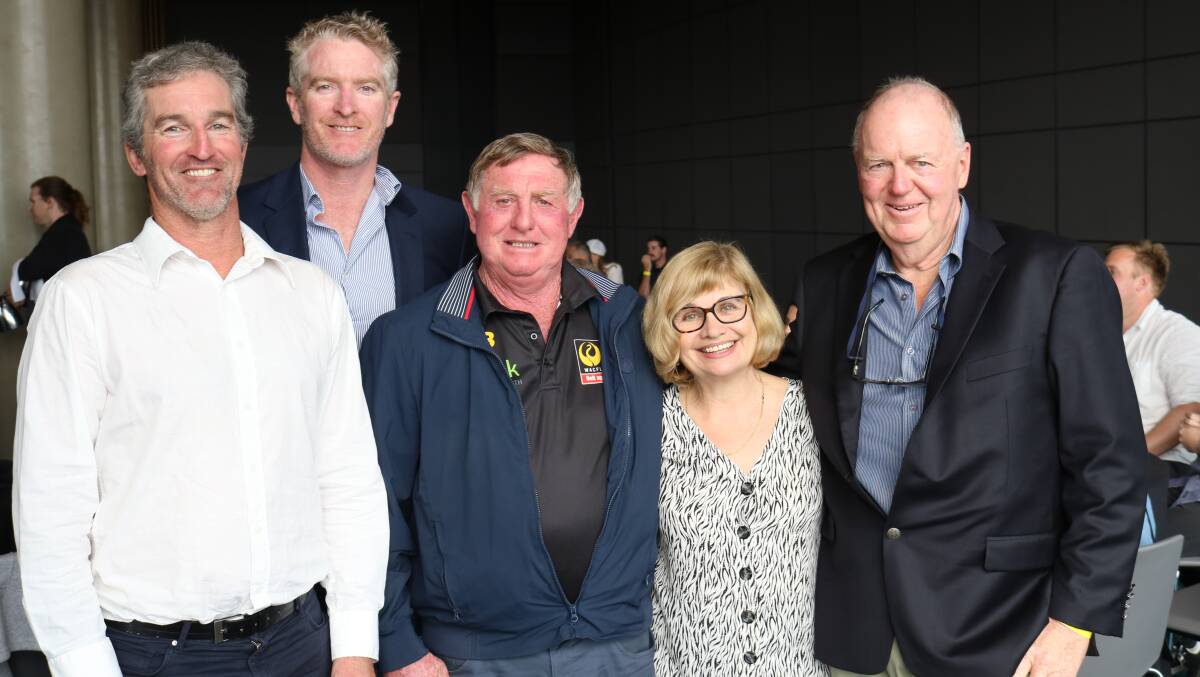 On the same table were Richard Lucas (left), Mandurah, who joined his brother, CBH Group head of accumulations, Trevor Lucas, WAFC executive members Joe Burton, Walpole and Greg Baird, Perth and Mr Baird's partner Leonie Bolger, Perth.
