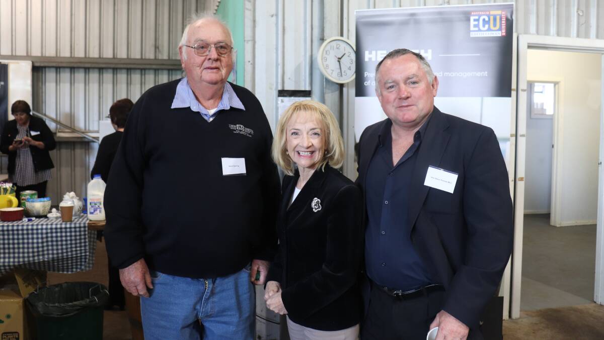 Local sheep farmer and former Rylington Park community management committee member David Goerling (left), Lukin Springs, with recently re-elected Forrest MP and Waroona dairy farmer Nola Marino and South West MLC and opposition spokesman on treasury and small business Steve Thomas.