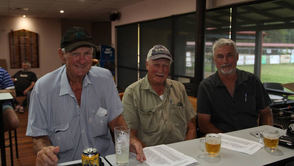 Sale vendors Doug Cumming (left), Jarrahlea, Mayanup and Steve and Haigue Jackson, Rimrock Grazing, Boyup Brook, watched the sale live at Pemberton Sportsground and caught up following the sale.