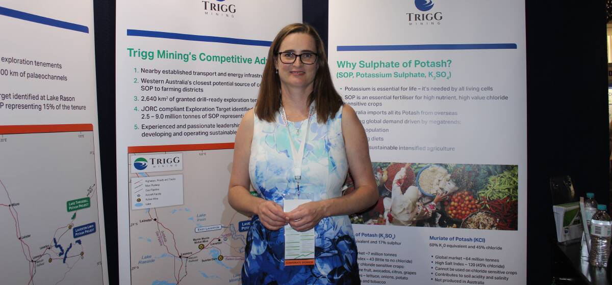 Trigg Mining managing director Keren Paterson was at WAFarners' 2019 Trending Ag conference talking up her company's plan to produce a local Sulphate of Potash fertiliser product.