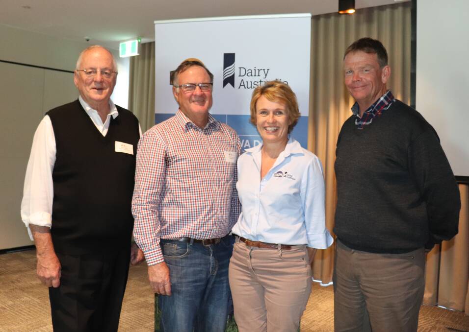 Western Dairy returned director Brian Piesse (left), new chairman Peter Evans, executive officer Esther Jones and new vice chairman Robin Lammie after the annual general meeting.