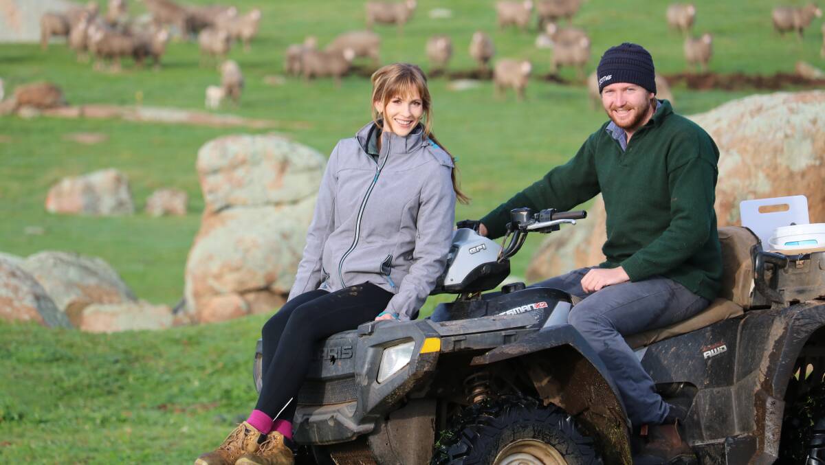 Lefroy Research Fellow Kelsey Pool and Pingelly farmer Lachlan Watts prepare to check a trial mob of lambing ewes on the Watts familys Mederberrin farm.
