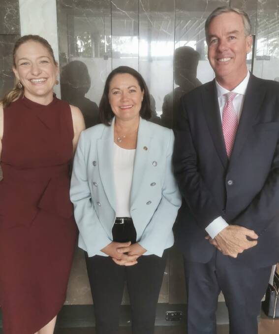 Geraldton town planner Kathryn Jackson (left), with Liberal WA leader Liza Harvey and Wickepin farmer Steve Martin. Mr Martin and Ms Jackson are at the top of the Liberal Party Agricultural Region ticket for the next election.